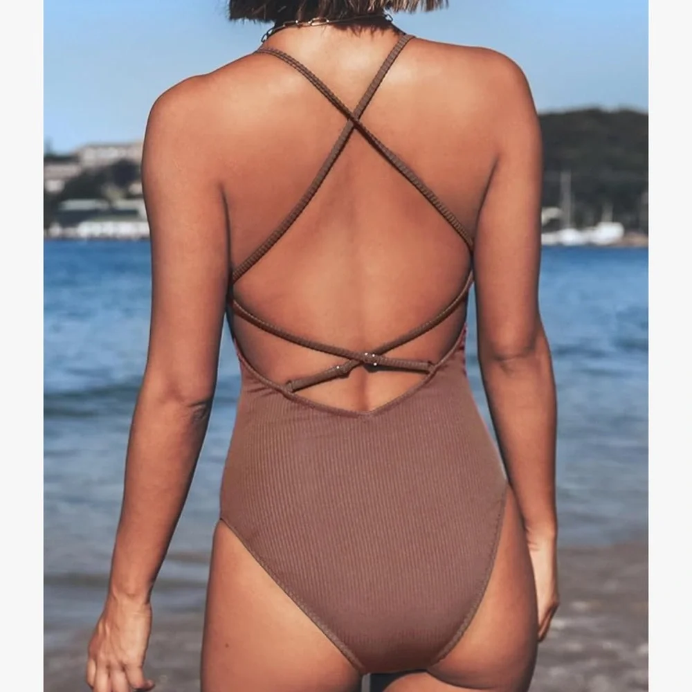 CUPSHE Solid Color V Neck Lace Up One Piece Swimsuit Size XS - Picture 2 of 10